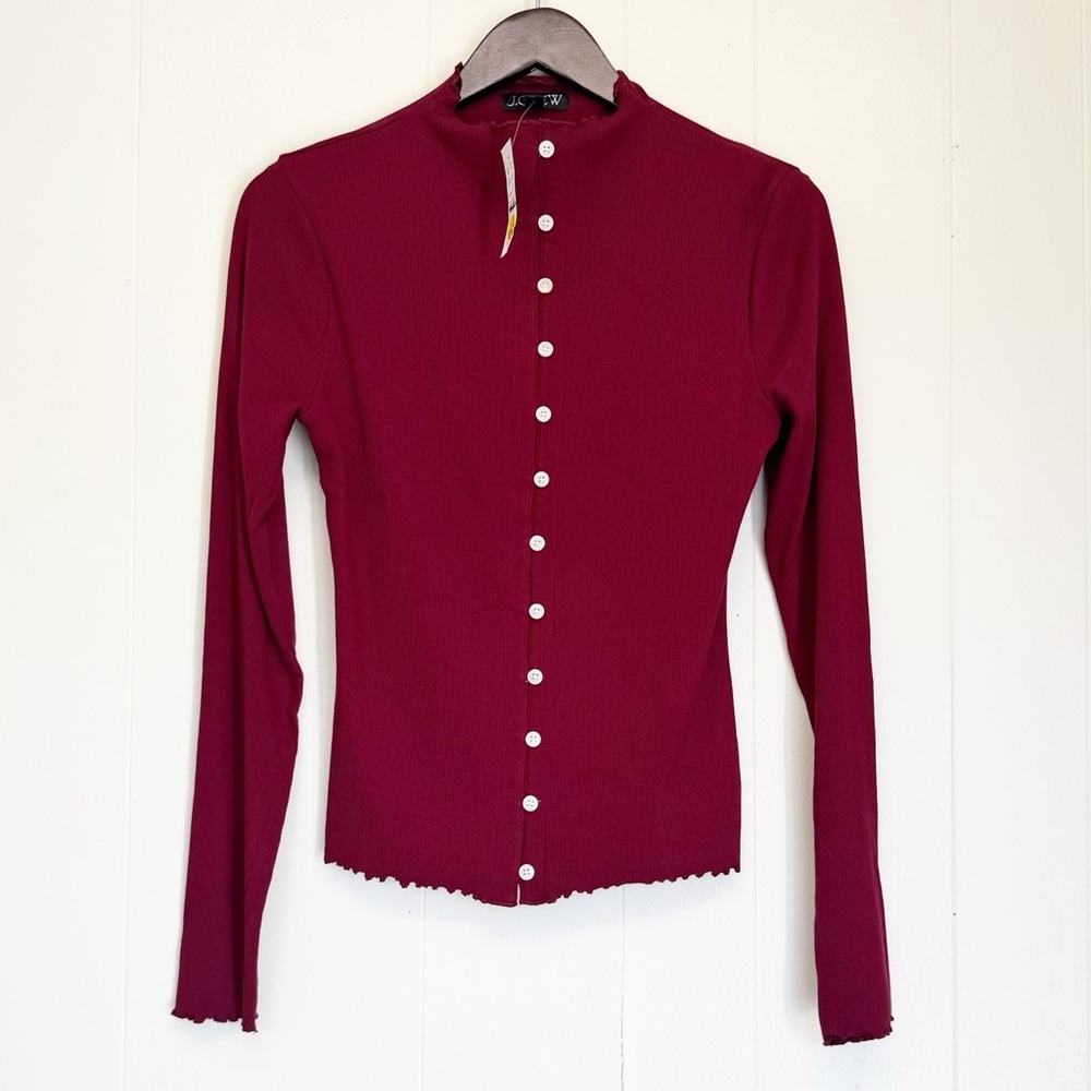NWT J. CREW Perfect Rib Cardigan Burgundy Size Medium